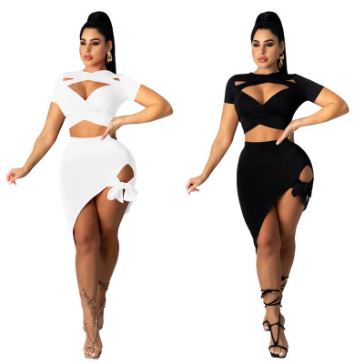 Fashion Sexy Solid Color Strap Two Piece Set