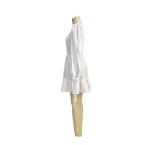 Round Neck Open Sleeve Casual Ruffle Slim Dress