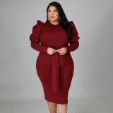 Long Sleeve Lace Up Slim Fit Plus Size Dress