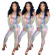 Fashion Digital Print Rainbow Ribbon Two Piece Set