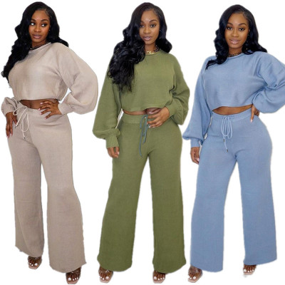 Solid Color Loose Knit Women's Two Piece Set