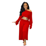 Solid Color Casual Loose Wide Leg Two Piece Set