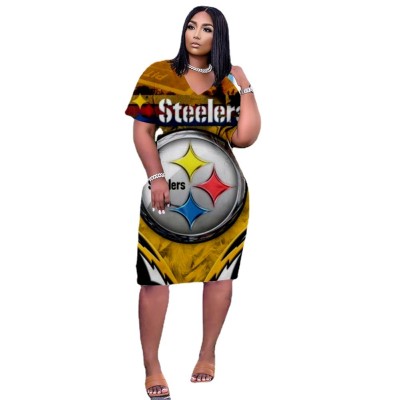 3D Print Loose Plus Size NFL Football V-Neck Dress