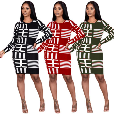 Sexy Crew Neck Printed Casual Dress