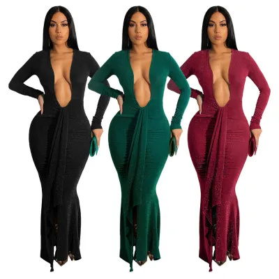 Sexy Deep V-Neck Stretch Knit Dress