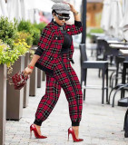 Fashion Casual Houndstooth Print Button Two Piece Set