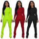 Casual Solid Color Pit Strip Flared Pants Two-piece Set