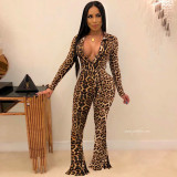 Sexy Leopard Print One Piece Wide Leg Jumpsuit