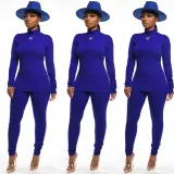 Fashion Casual Sexy High-neck Solid Color Two-piece Suit