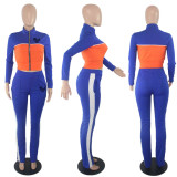 Solid Color Stitching Zipper Sports And Leisure Two-piece Set