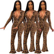 Sexy Leopard Print One Piece Wide Leg Jumpsuit
