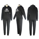 Autumn Winter Hooded Sweater Casual Crown Two Piece Set