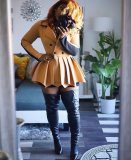 Solid Color Long Sleeve Thickened Casual Jacket Hip Skirt