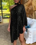 Fashion Sexy Ruffle Print One Sleeve Off Shoulder Dress