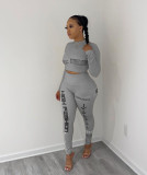 Slim Fit Stretch Sexy Long Sleeve Letter Print Two Piece