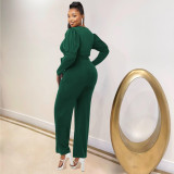 V-neck Puff Sleeve Autumn And Winter Solid Color Jumpsuit