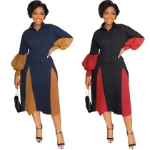 Autumn Winter Long-sleeved Shirt Colorblock Dress