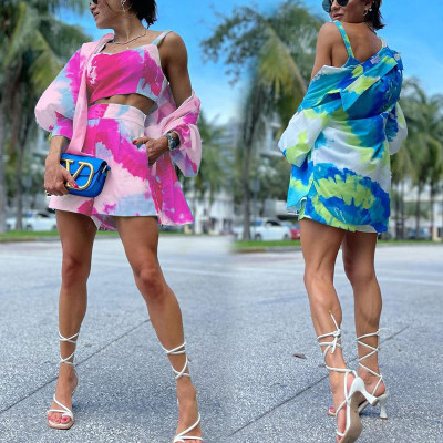 Fashion Casual Colorful Tie Dye Print Three Piece Set