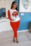 Autumn And Winter Long-sleeved Fashion Round Neck Print Two-piece Set