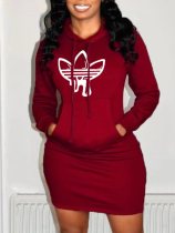 Casual Sports Printed Hoodie Oversize Sweater Dress