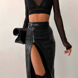 Fashion High Waist PU Personality Irregular Zipper Half-body Skirt