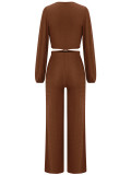 Autumn And Winter New Casual Solid Color V-neck Pants Suit