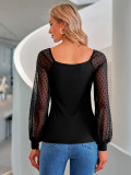 Casual Knotted V-neck Solid Color Polka Dot Knit Top
