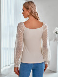 Casual Knotted V-neck Solid Color Polka Dot Knit Top