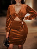 Sexy Tummy-baring Fashion V-neck Wrap Hip Dress