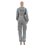 Autumn And Winter Padded Hooded Drawstring Casual Sports Two-piece Suit