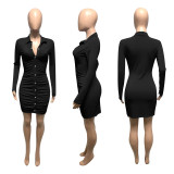 Threaded Single-breasted Wrap Hip Sexy Dress