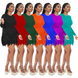 Fashion Casual Slim Tassel Dress Solid Color Dress