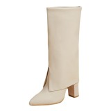Fashion Thick Heeled Pointed Toe Flip Tube Large Size Tall Martin Boots
