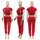 Baseball Jersey Letter Print Patchwork Casual Two-piece