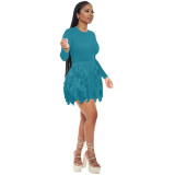 Fashion Casual Slim Tassel Dress Solid Color Dress