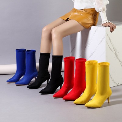 Fashion Pointed Toe Suede Candy Color Set Foot Solid Color Boots