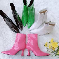 Fashion Pointed Patent Leather Candy-colored Medium Boots