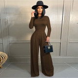 Long-sleeved Wide-legged Pants Solid Color New Two-piece Suit