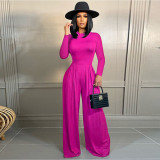 Long-sleeved Wide-legged Pants Solid Color New Two-piece Suit