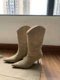 Pointed Toe Fine Heel High Heel Frosted Loose Mid-calf Boots
