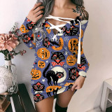 Halloween V-neck sStrapless Loose Long-sleeved Dress