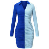 Sexy V-neck Color Blocking Package Hip Slimming Dress