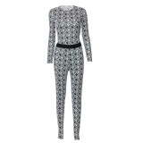 Fashion Printing Slim Tops Tight Pants Casual Suit