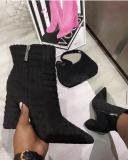 Sexy Thick Heel Side Zipper Towel Pointed Toe Short Boots
