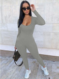 Autumn And Winter Threaded Low-cut U-neck Sexy Casual Jumpsuit