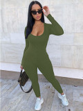 Autumn And Winter Threaded Low-cut U-neck Sexy Casual Jumpsuit