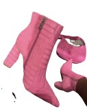 Sexy Thick Heel Side Zipper Towel Pointed Toe Short Boots