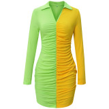 Sexy V-neck Color Blocking Package Hip Slimming Dress