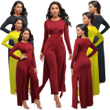 Hollow Long-sleeved Cape Tight Pants Two-piece Set