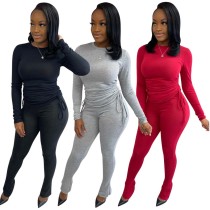 Solid Color Stretch Shrink Pleat Two-piece Set